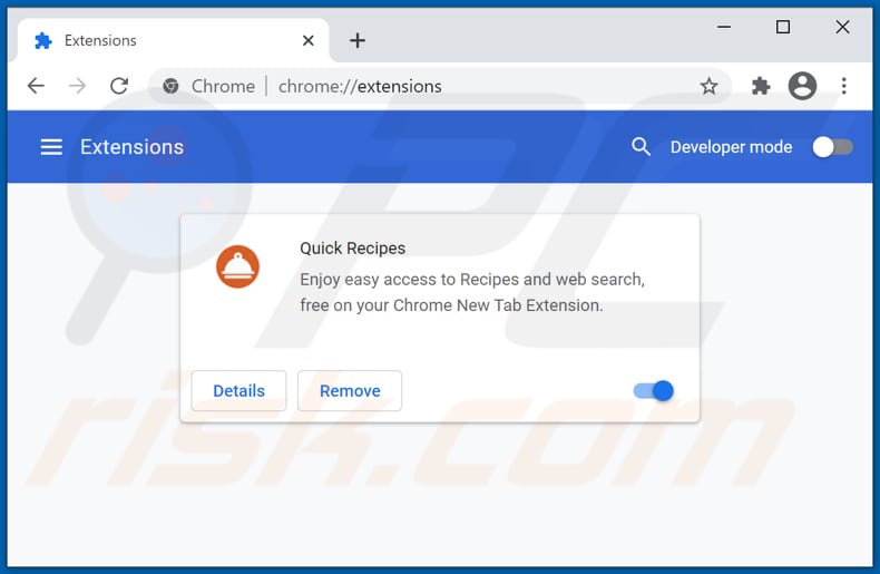 Removing quickrecipessearch-serp.com related Google Chrome extensions