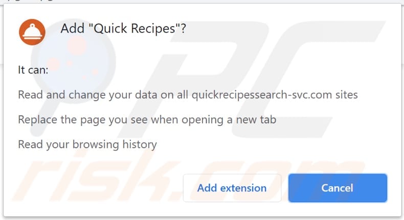 quick recipes browser hijacker notification