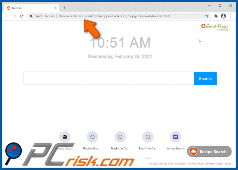quick recipes browser hijacker quickrecipessearch-serp.com generates its results