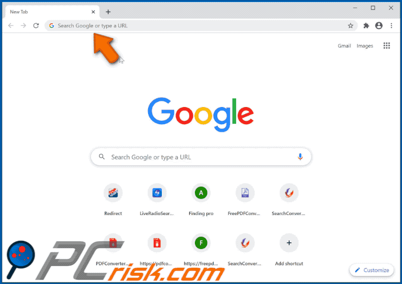 QuickTab Plus browser hijacker redirecting to Bing (GIF)