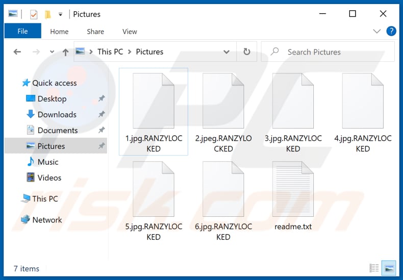 Files encrypted by RANZYLOCKED ransomware (.RANZYLOCKED extension)