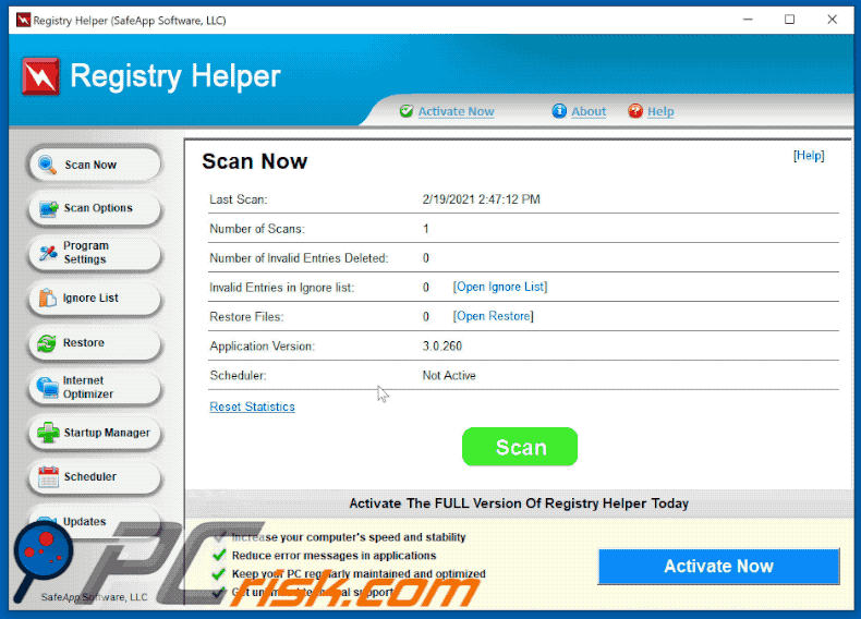 Appearance of Registry Helper PUA (GIF)