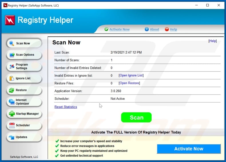 Registry Helper unwanted application