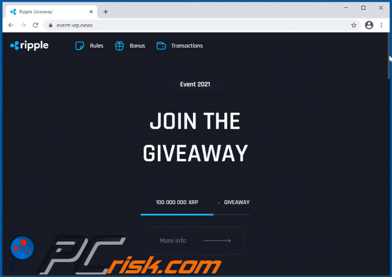 Ripple cryptocurrency giveaway scam website - event-xrp.news