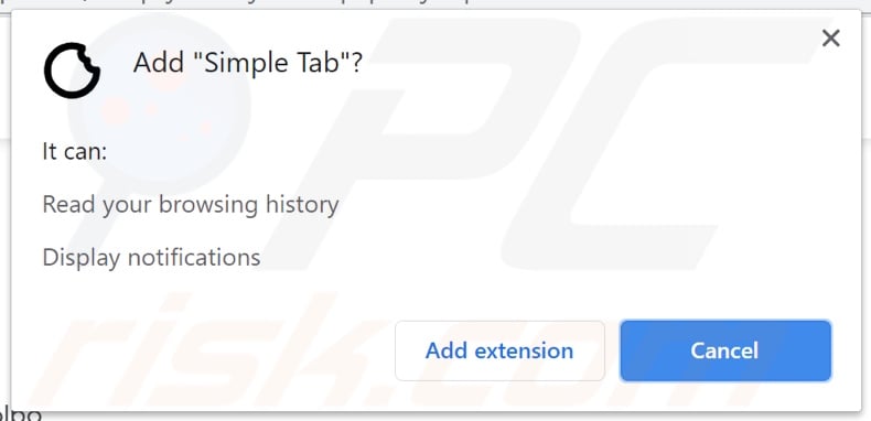Simple Tab browser hijacker asking for permissions