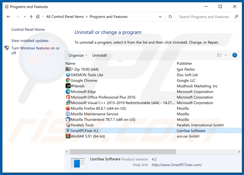 SmartPCFixer adware uninstall via Control Panel