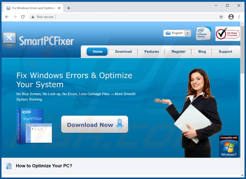 Website used to promote SmartPCFixer PUA