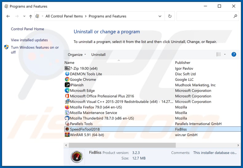 SpeedFixTool adware uninstall via Control Panel