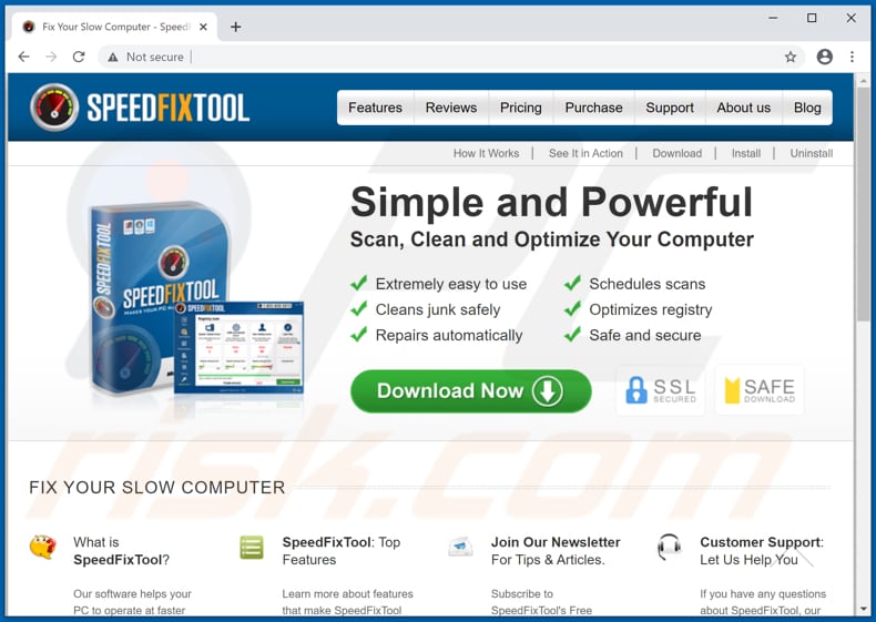Website used to promote SpeedFixTool PUA