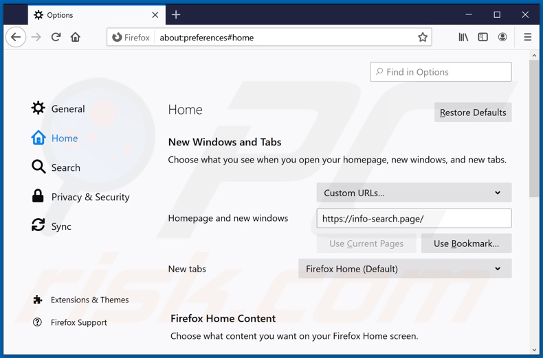 Removing info-search.page from Mozilla Firefox homepage
