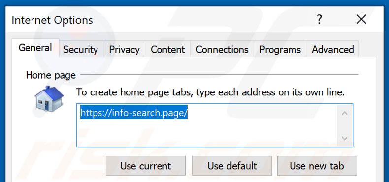 Removing info-search.page from Internet Explorer homepage