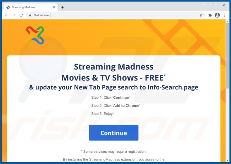 Website used to promote Streaming Madness browser hijacker