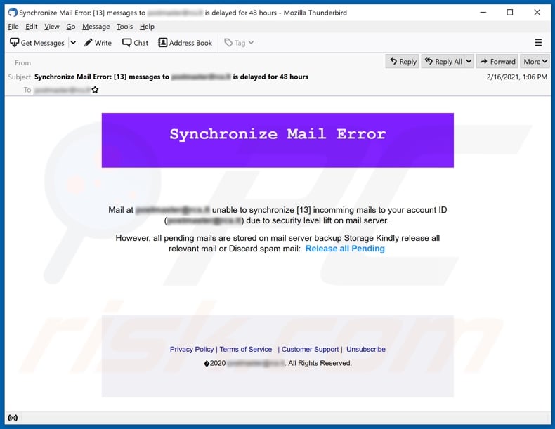 Synchronize Mail Error email spam campaign