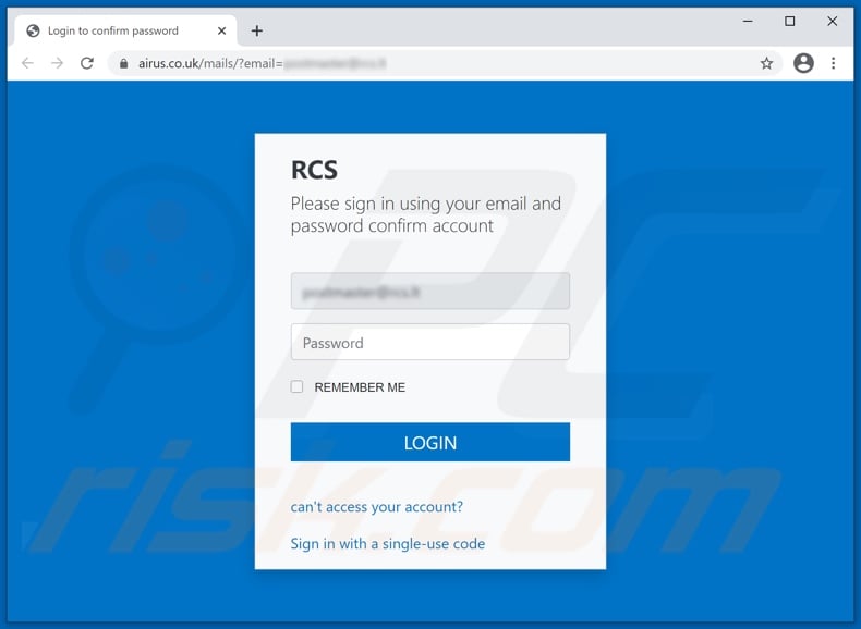 Synchronize Mail Error email scam promoted phishing website