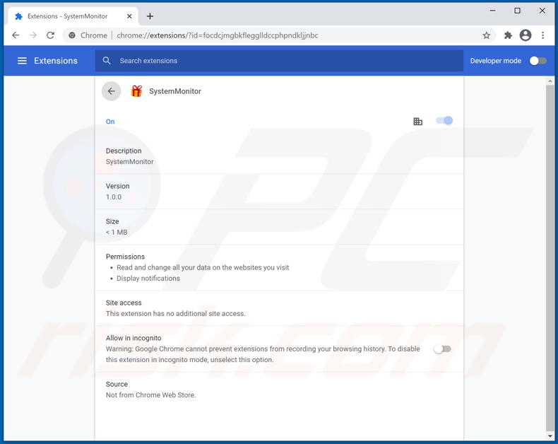 SystemMonitor adware on Chrome