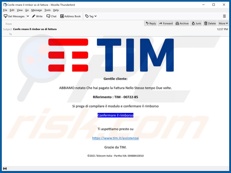 TIM phishing email