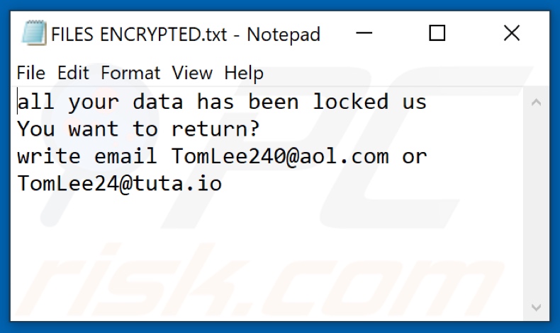 TomLe ransomware text file (FILES ENCRYPTED.txt)