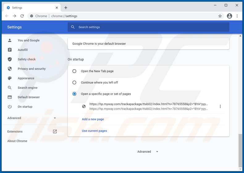 Removing hp.myway.com from Google Chrome homepage