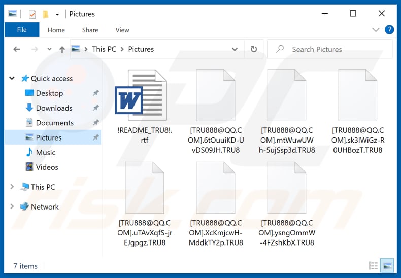 Files encrypted by TRU8 ransomware (.TRU8 extension)