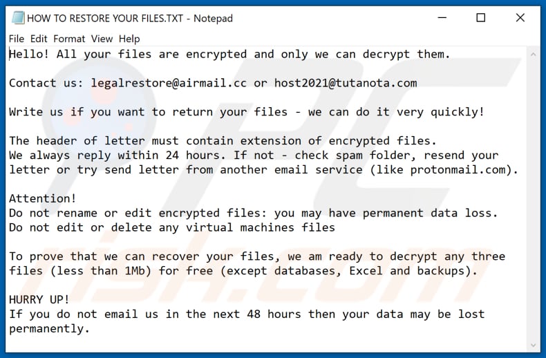 Txziyp decrypt instructions (HOW TO RESTORE YOUR FILES.TXT)