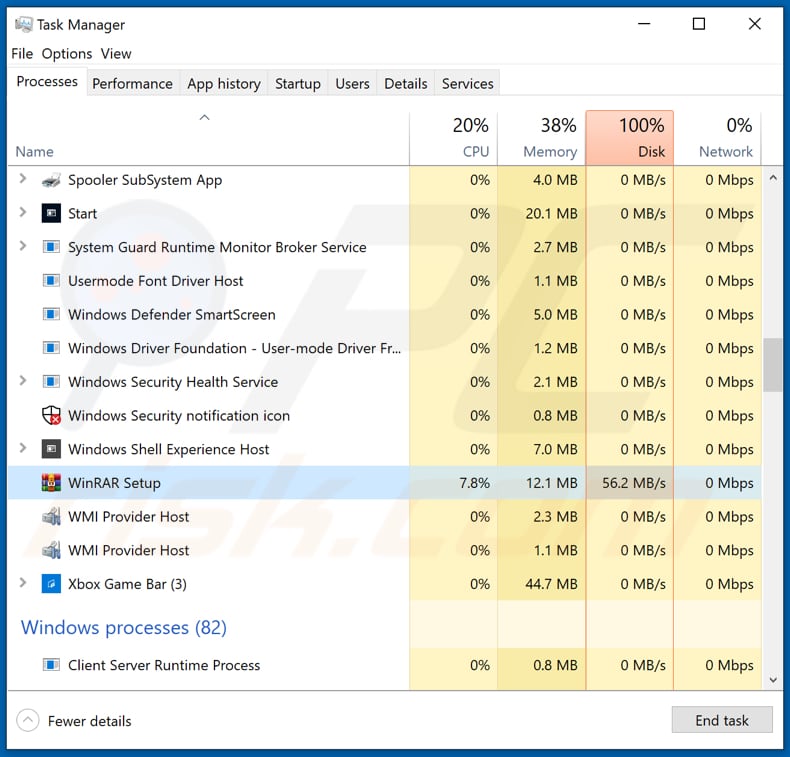 vovalex ransomware malicious winrar setup process in task manager