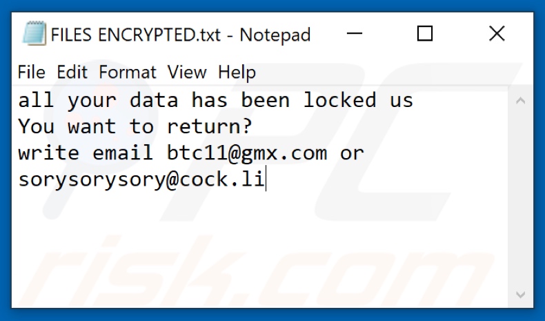 Wcg ransomware text file (FILES ENCRYPTED.txt)