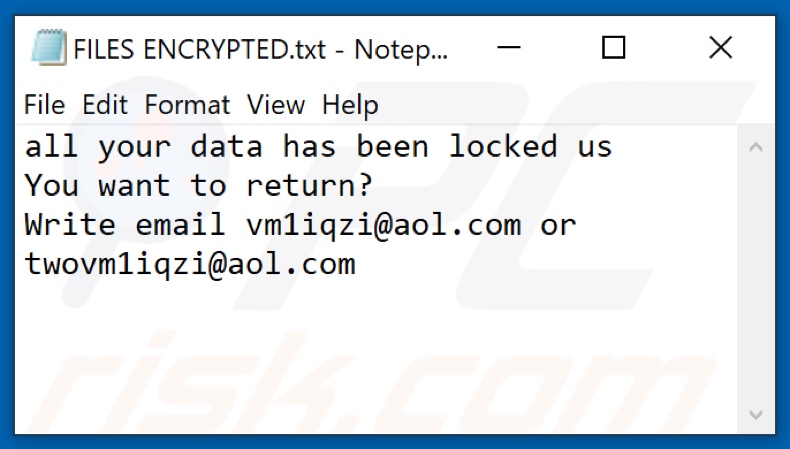 Word ransomware text file (FILES ENCRYPTED.txt)
