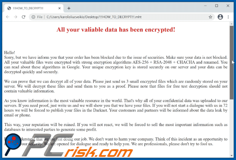 1btc (MedusaLocker) ransomware ransom note appearance GIF (!!!HOW_TO_DECRYPT!!!.mht)