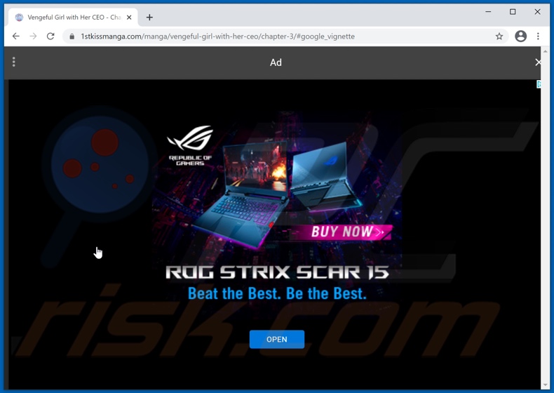 Full-screen advertisement displayed by 1stkissmanga[.]com