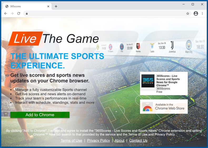 Website used to promote 365Scores - Live Scores and Sports News browser hijacker