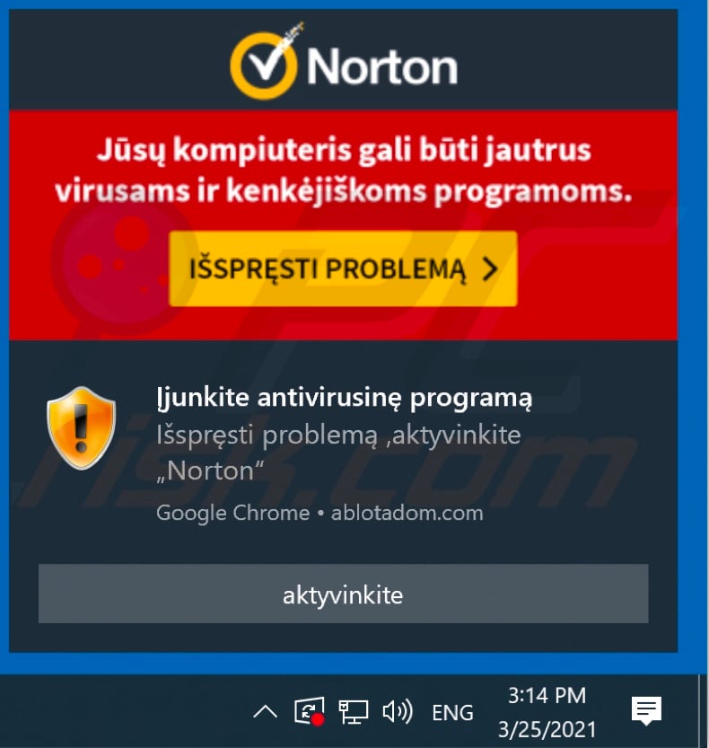 Advert delivered by ablotadom[.]com