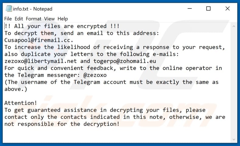 Acuna ransomware text file (info.txt)