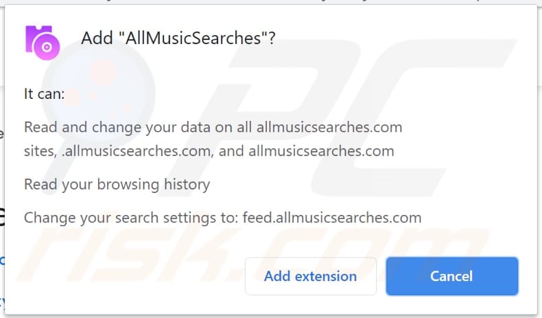 allmusicsearches browser hijacker notification