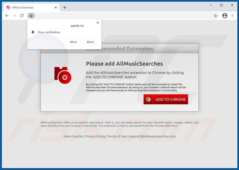 allmusicsearches browser hijacker promoter