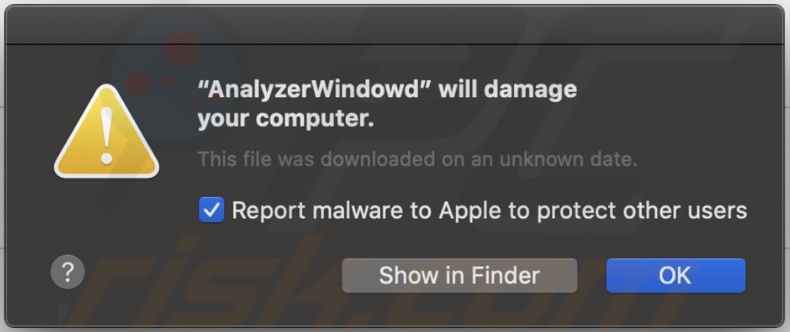 Pop-up displayed when AnalyzerWindow adware is present