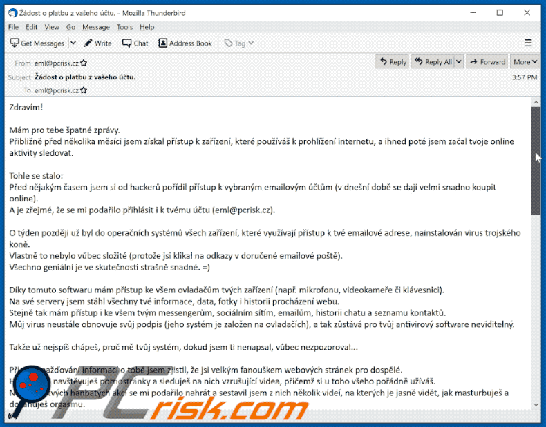 I Have Bad News For You spam email Czech variant (2021-03-17)