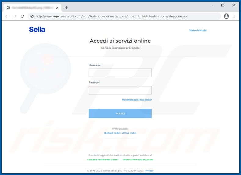 Banca Sella email scam promoted phishing website