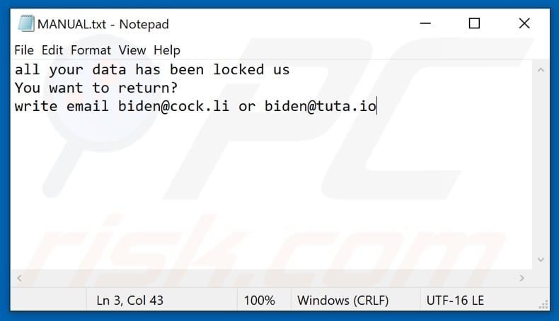 Biden ransomware text file (MANUAL.txt)