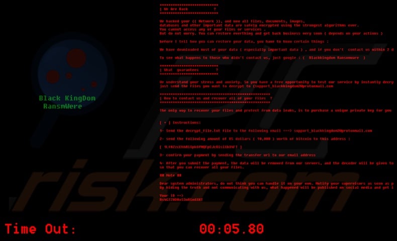 Black Kingdom ransomware full-screen pop-up
