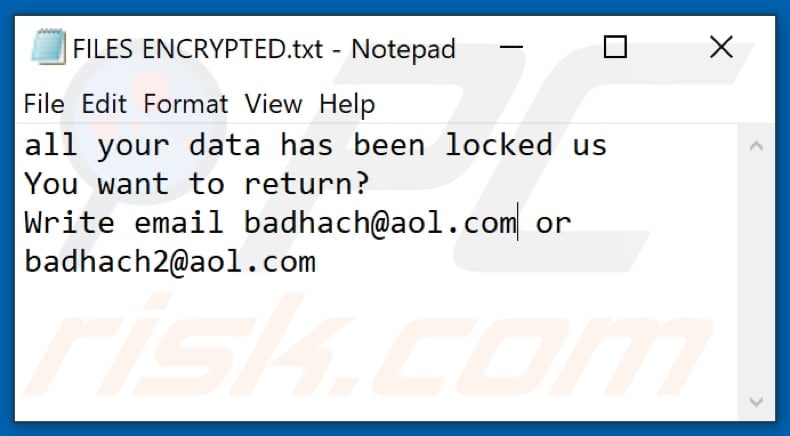 Bqd2 ransomware text file (FILES ENCRYPTED.txt)
