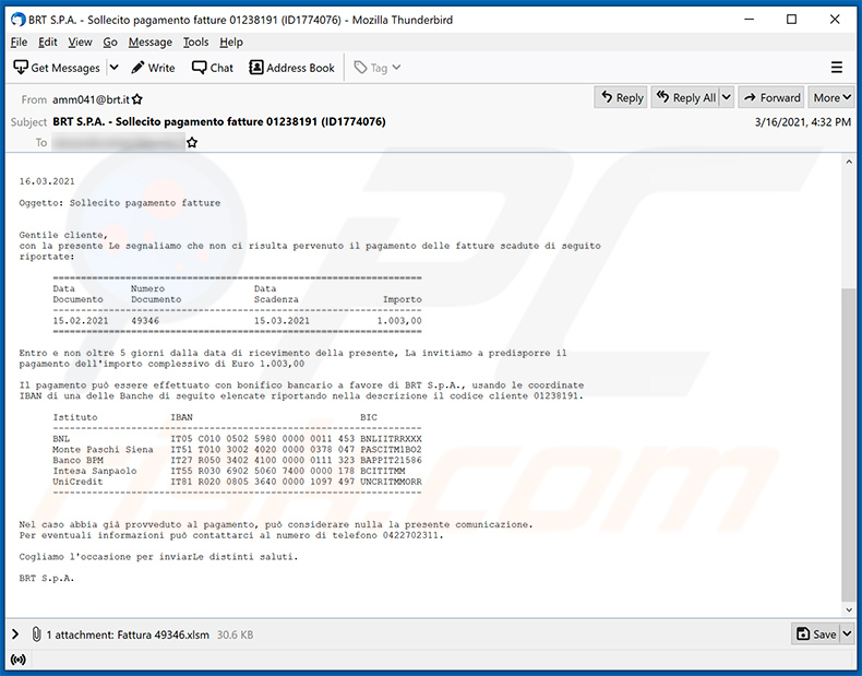 BRT S.P.A.-themed spam email spreading the Ursnif trojan (2021-03-17)