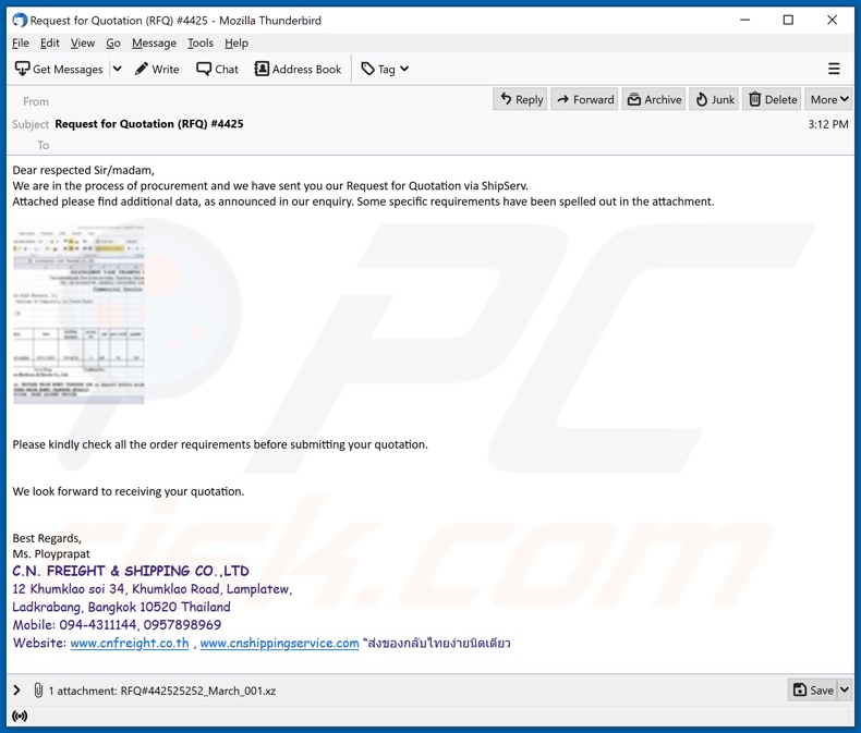 C.N. FREIGHT & SHIPPING malware-spreading email spam campaign