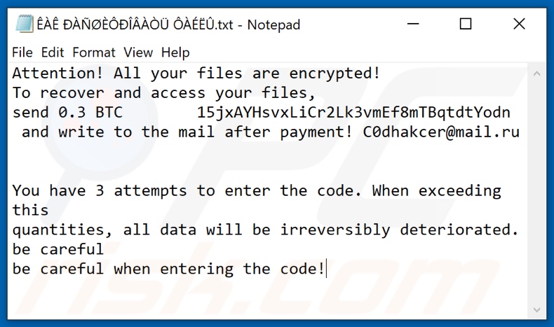 C0der_HACK ransomware text file