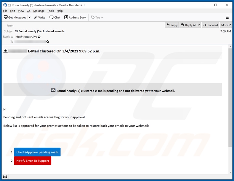 clustered e-mails pending phishing email spam campaign