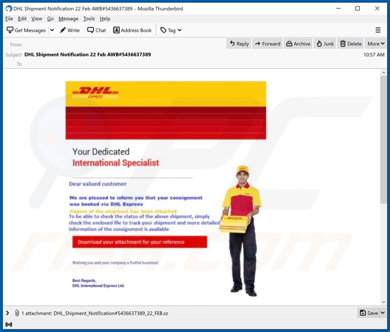 Consignment was booked via DHL Express malware-spreading email spam campaign
