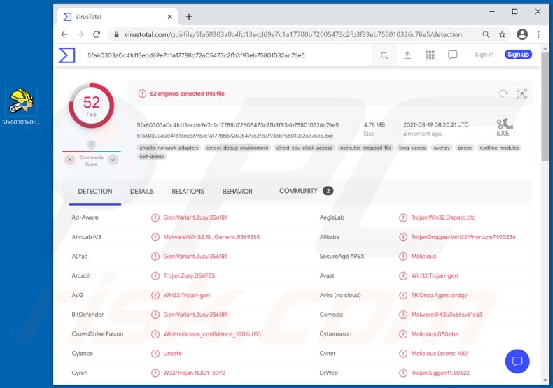 CopperStealer malware detections on VirusTotal