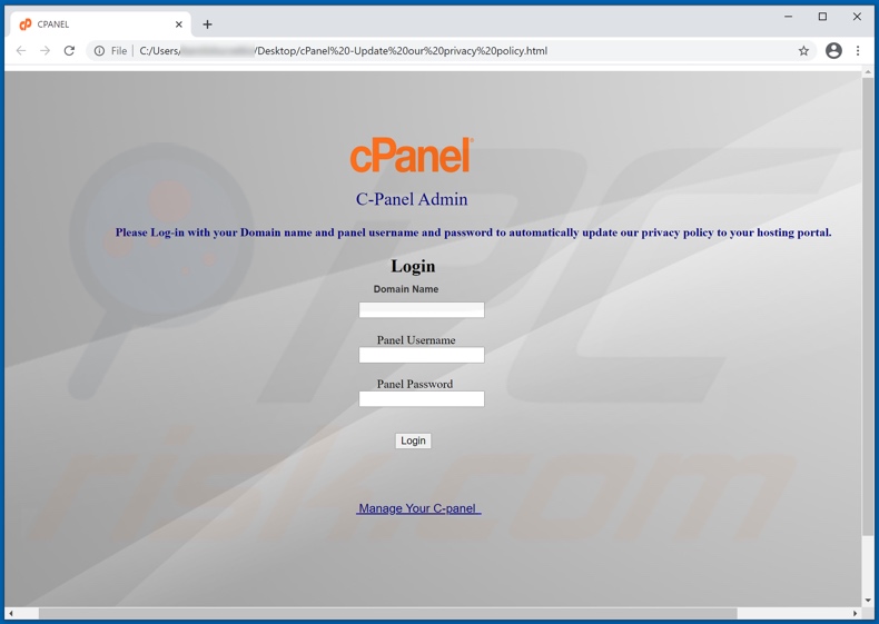 cPanel email scam phishing attachment