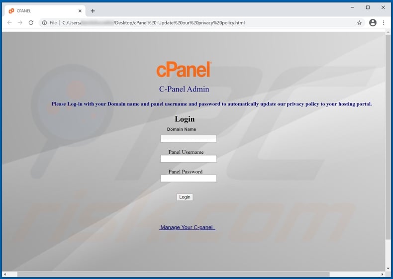 cPanel email scam phishing attachment