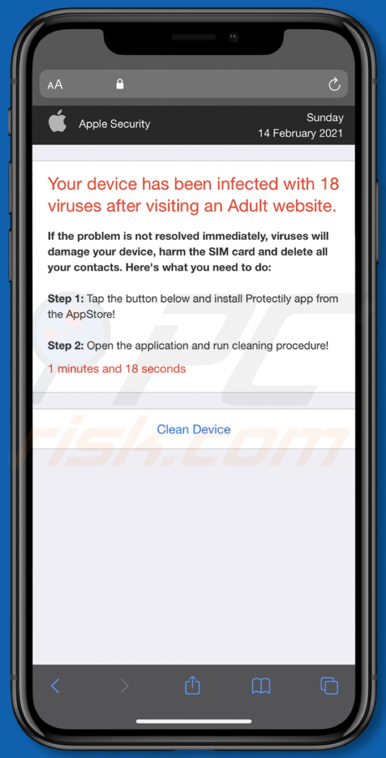 device infected after visiting an adult website pop-up scam background