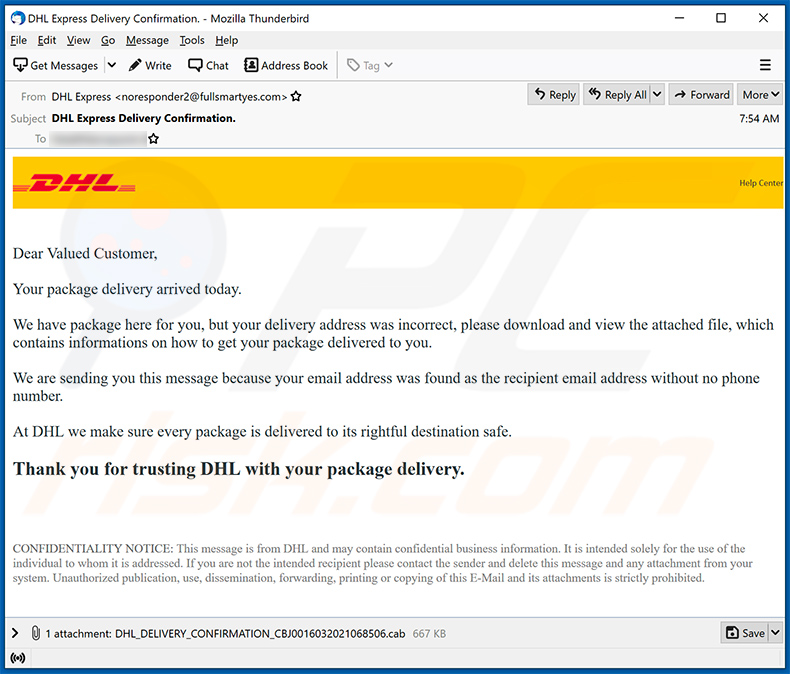 DHL Express-themed spam email spreading Agent Tesla (2021-03-17)